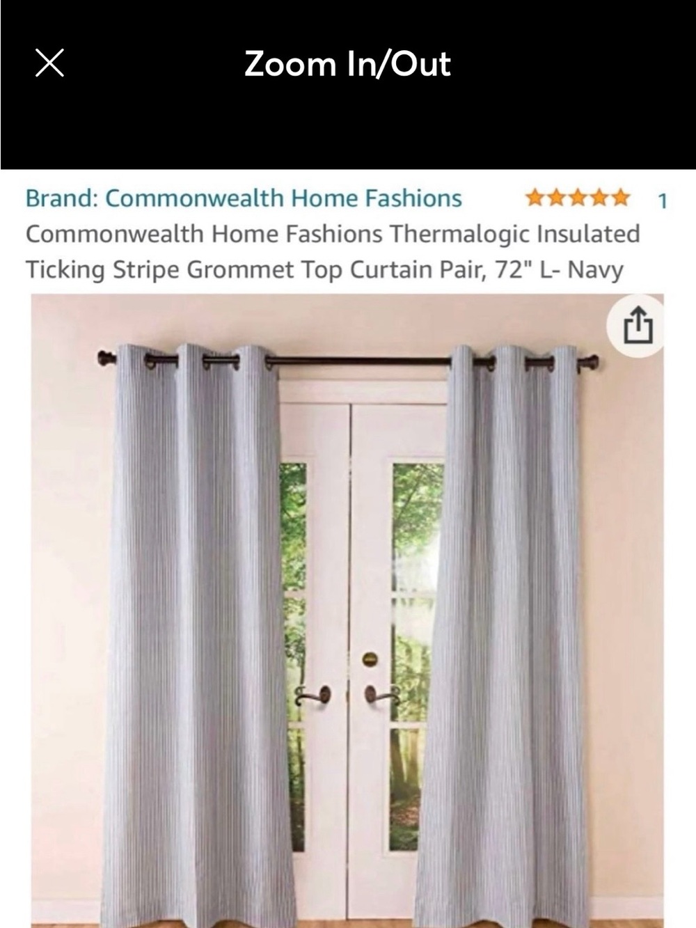 Navy Ticking Stripe Grommet Curtain Pair